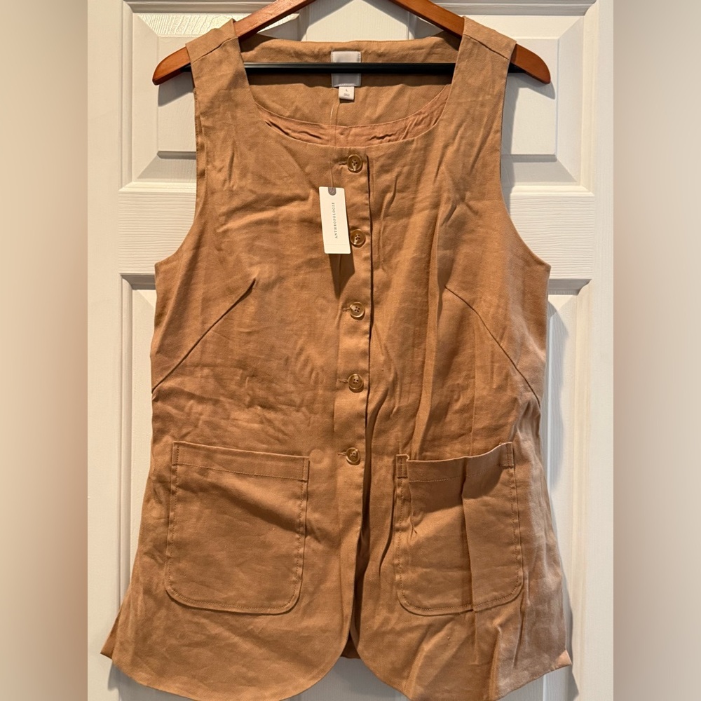 Anthropologie Maeve Tan Button-Front Vest - Picture 10 of 10